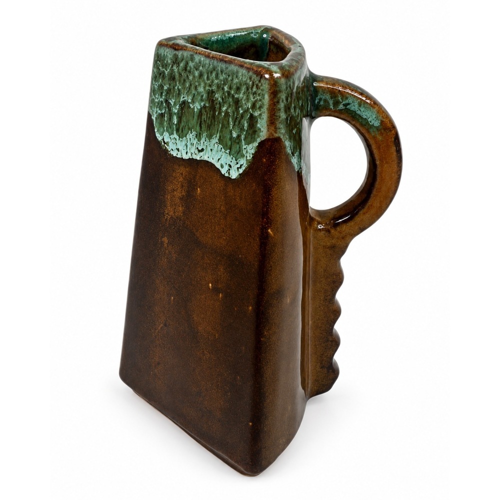 Anna Van Briggle Brown Green Drip Triangle Creamer Signed American Art Pottery